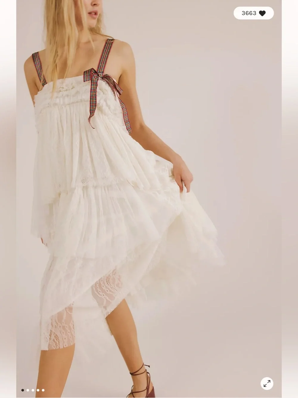 Free People Isabel Tiered Cascading Lace Chiffon Vintage Midi Dress - Picture 3 of 6